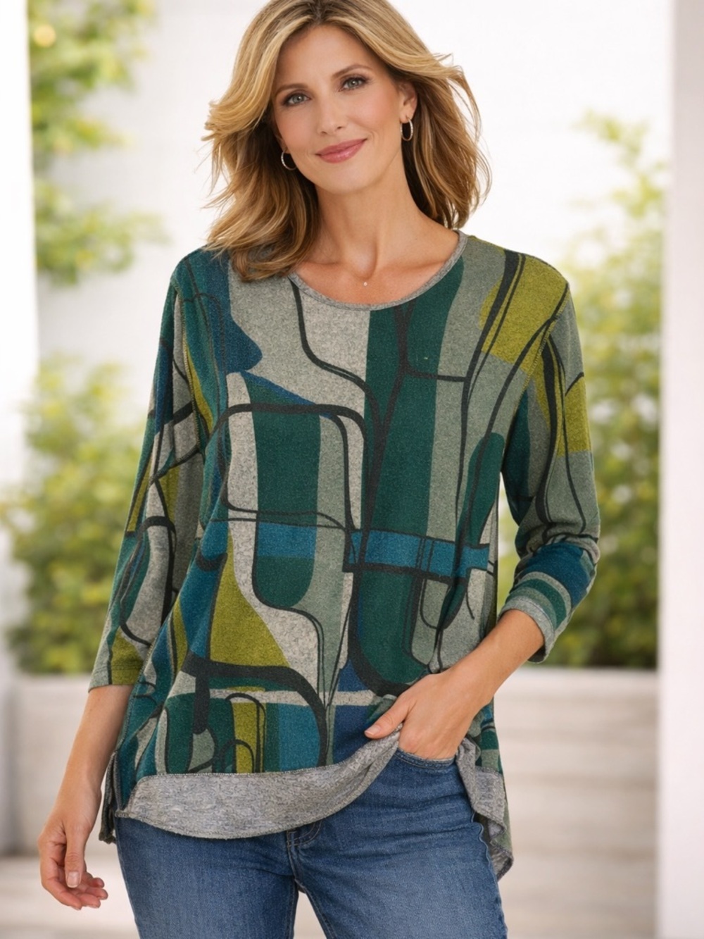Jess and Jane Abstract Patterned Women's Top